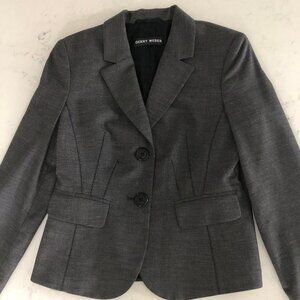 Gerry Weber Notch Collar 2 Button Poly Blend Blazer Jacket Charcoal + Black Sz 6